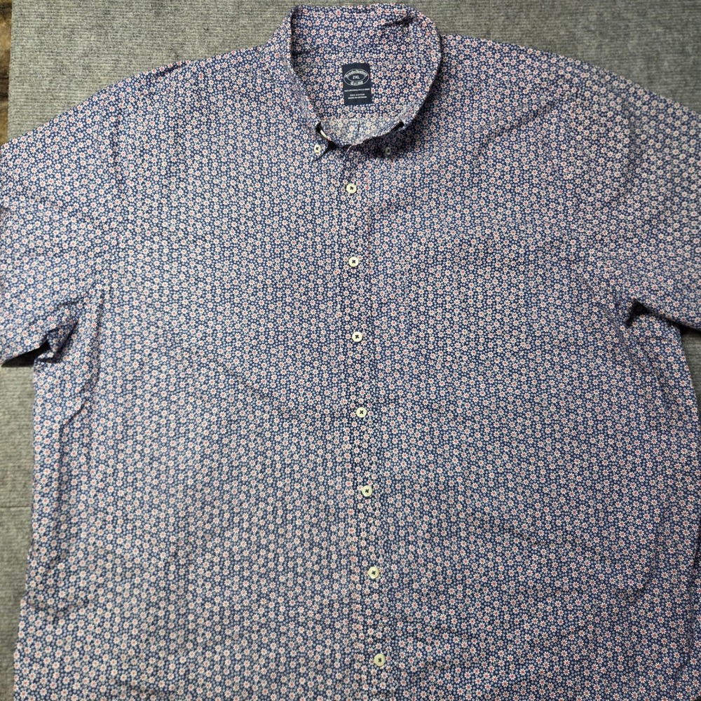 Brooks Brothers Mens 2XL Blue Floral Daisy Print Short Sleeve Button Down Shirt